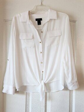 Dillards Investments Size Petite Large White Blouse with Tie